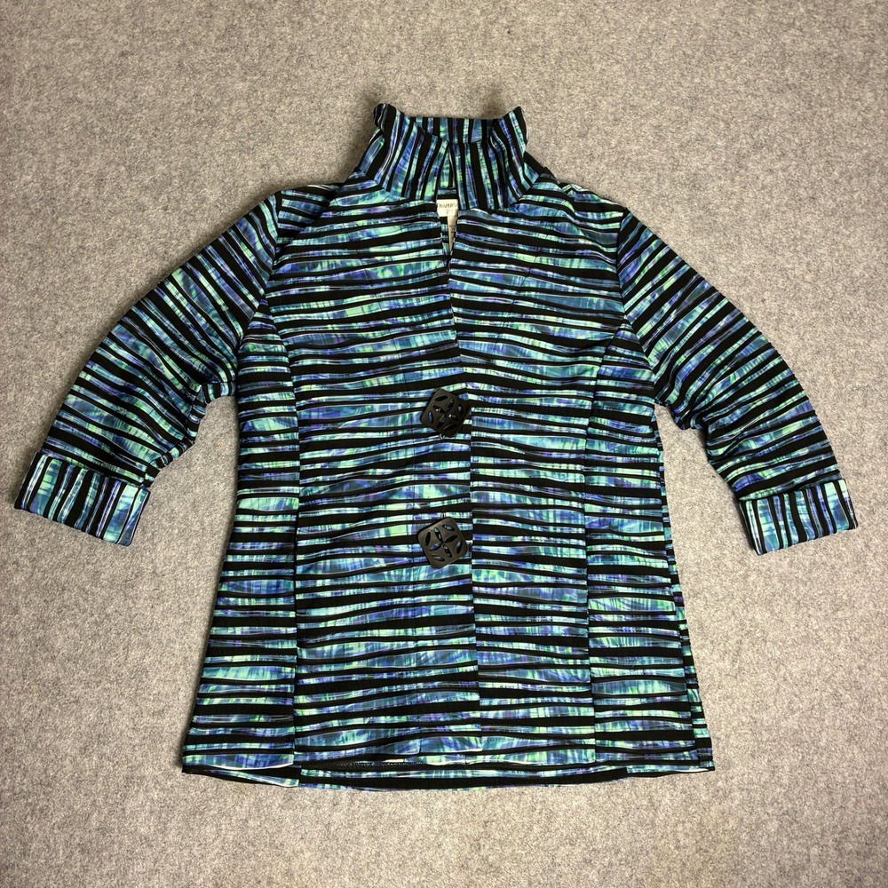 Drapers Damons Women's Petite PS Blue Green Abstract Stripe Mock Neck Jacket